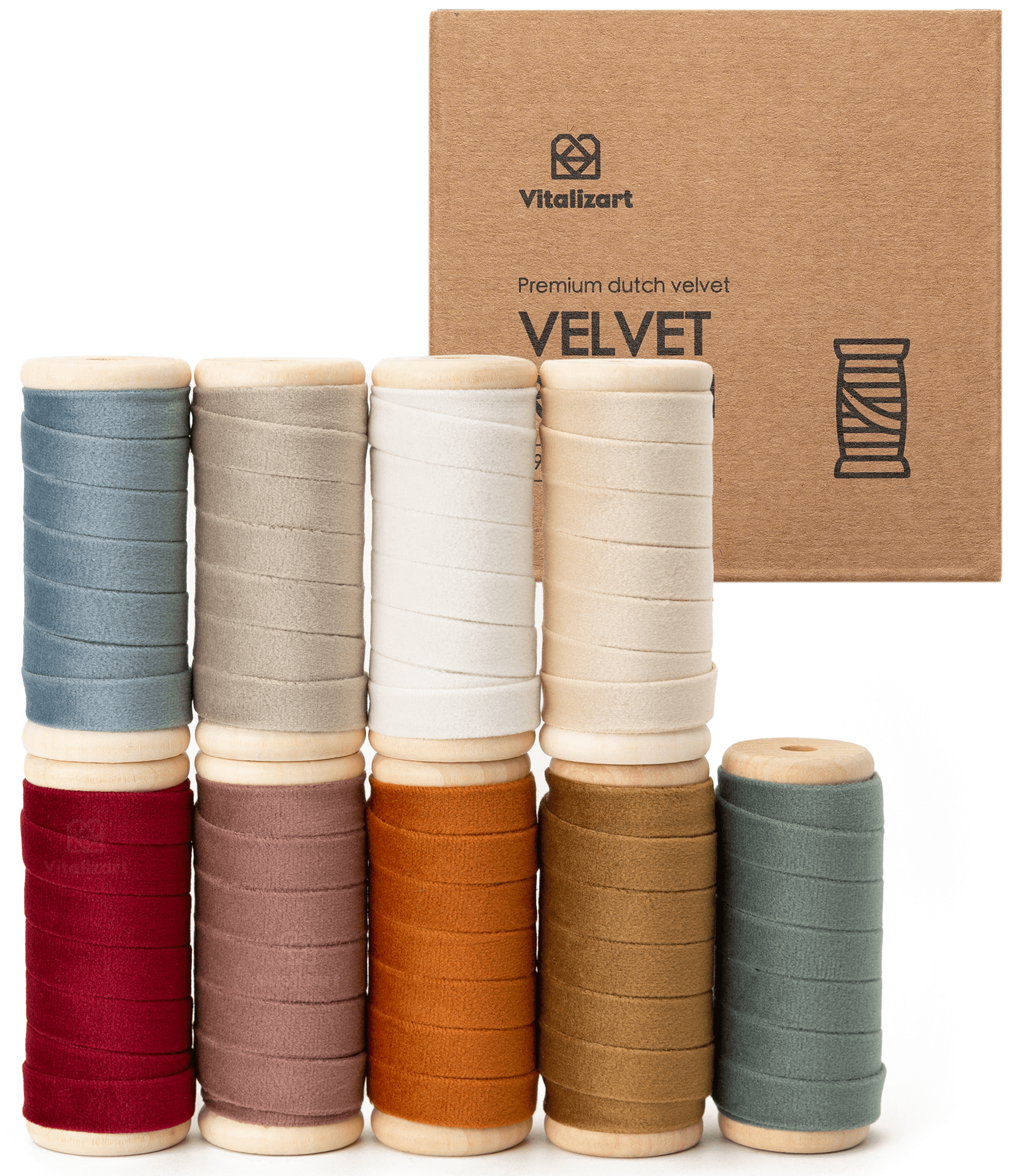 Velvet Ribbon With Wooden Spool 3/8" x 45 Yd (Mixed Color) - Vitalizart