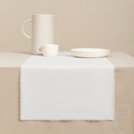 Cotton Linen Table Runner 14 x 36 Inches (Pearl White) - Vitalizart
