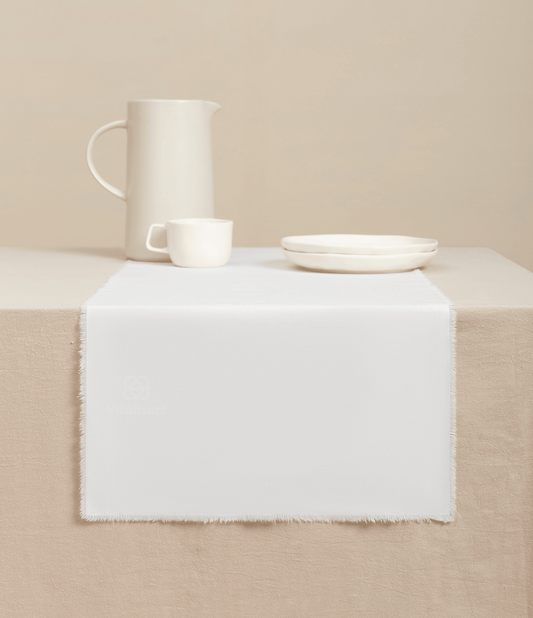 Cotton Linen Table Runner 14 x 36 Inches (Pearl White) - Vitalizart