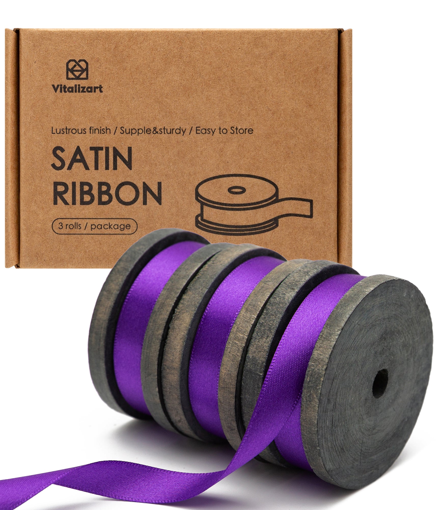 Double Faced Satin Ribbon 3/8" x 21 Yd (Purple) - Vitalizart