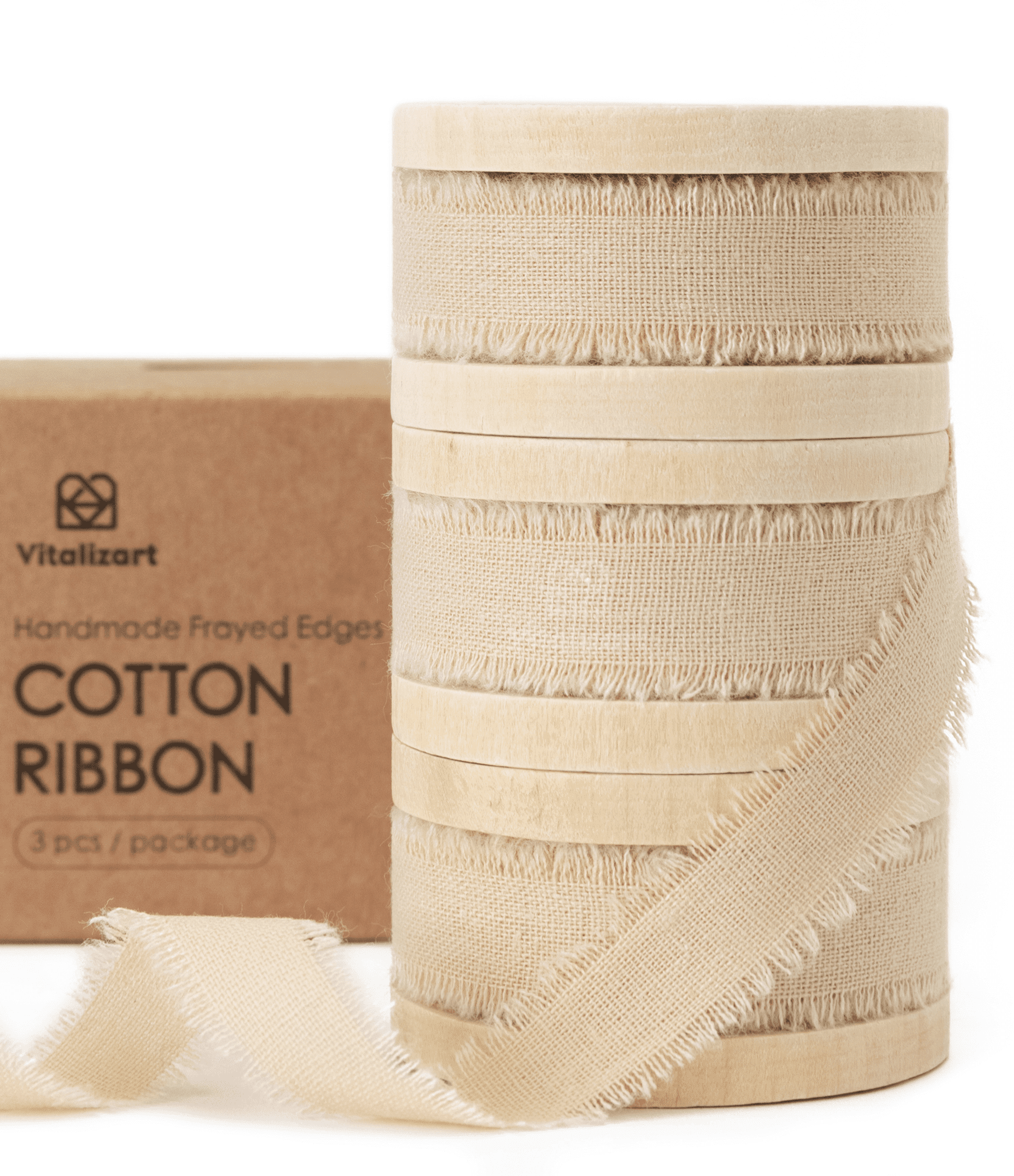Cotton Ribbon Handmade Fringe 5/8" x 21 Yd (Light Nude) - Vitalizart