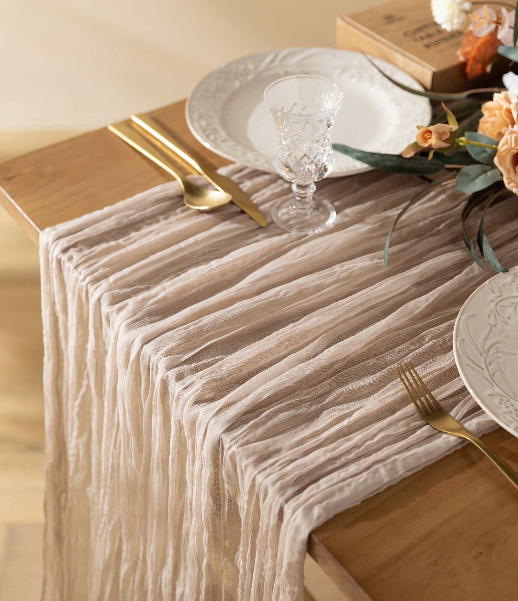 Cheesecloth Table Runner Gauze Boho Rustic 35 x 120 Inches (Beige Nude) - Vitalizart