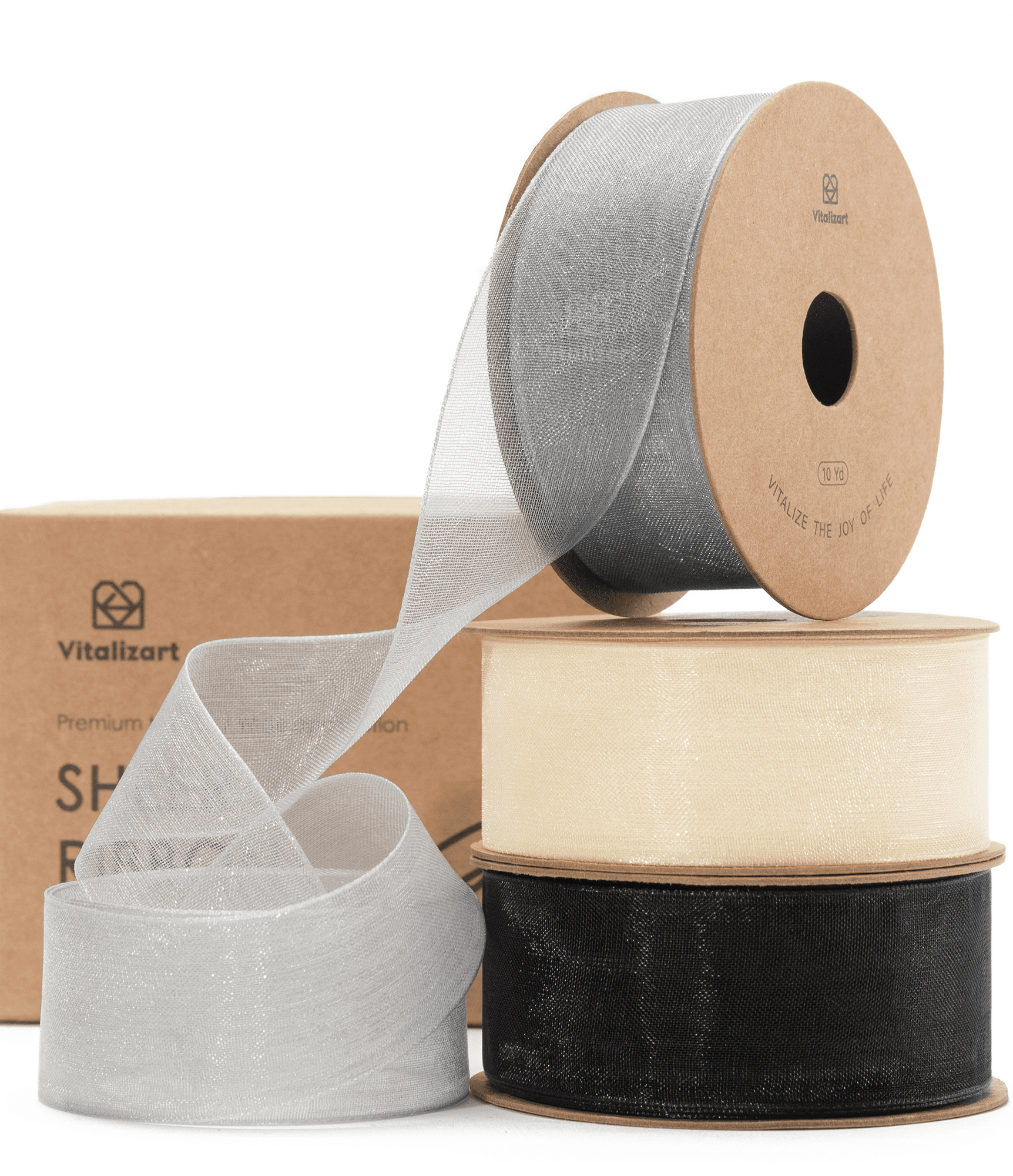 Organza Sheer Ribbon 1“ x 30 Yd (Cream White Black & Silver) - Vitalizart