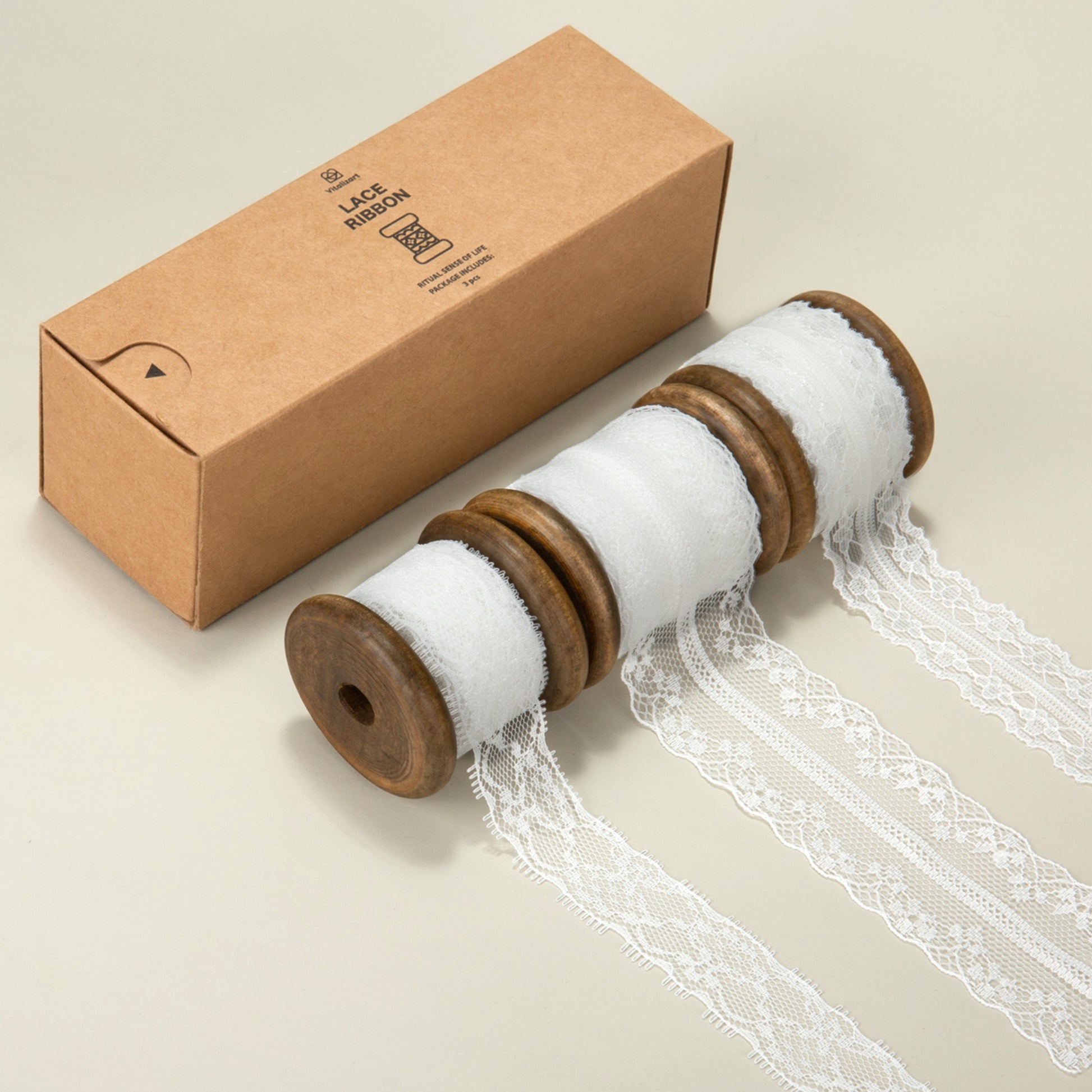 Lace Ribbon 0.9"/1.1"/1.57" x 5 Yd (White) - Vitalizart
