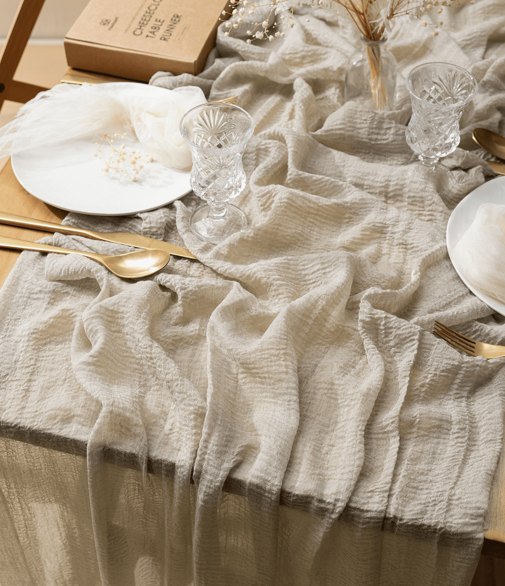 Cheesecloth Table Runner 35 x 120 Inches (Plaza Taupe) - Vitalizart