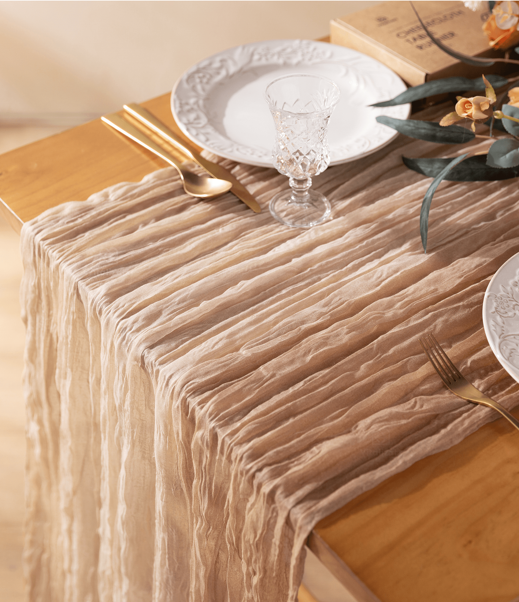 Cheesecloth Table Runner Gauze Boho Rustic 35 x 120 Inches ( Light Nude Beige) - Vitalizart