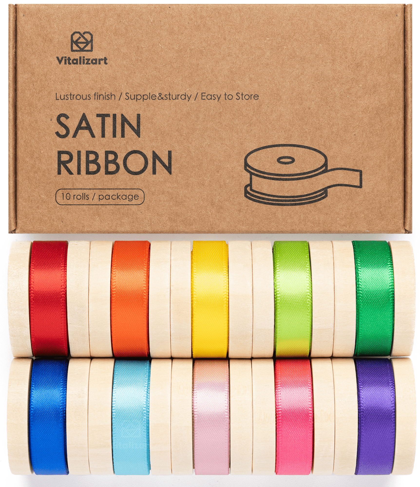 Double Faced Satin Ribbon 3/8" x 30 Yd (Rainbow Colors) - Vitalizart
