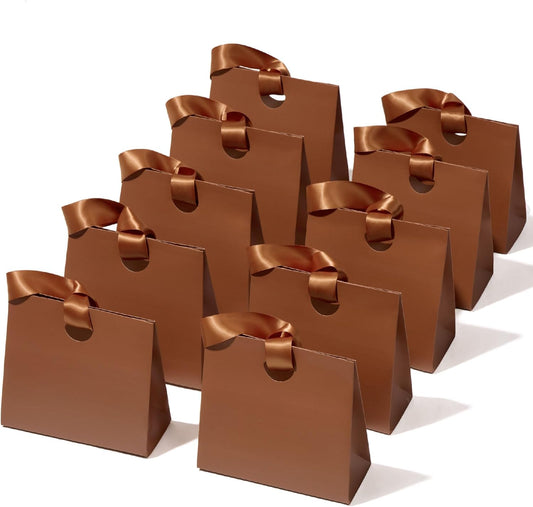 Paper Gift Bags With Ribbon Handles Set of 10 Assorted Colors Bulk Reusable For Gift Wrap  7.87"x3.54"x7.09" Small (Brown colors)
