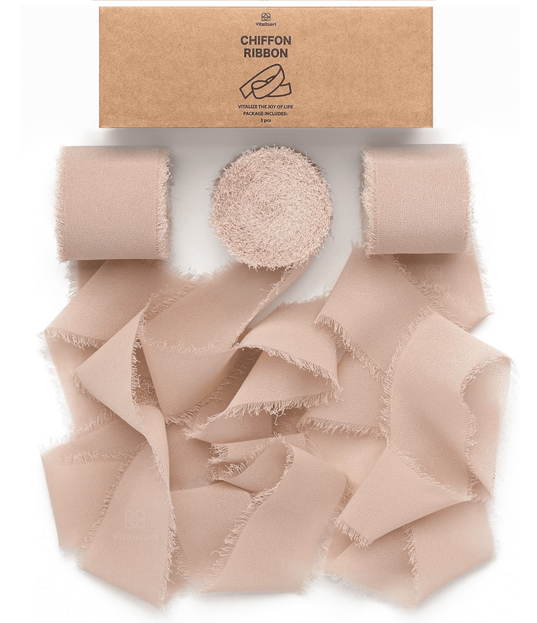 Fringe Chiffon Silk Ribbon 1.5" x 21Yd (Nude Brown) - Vitalizart