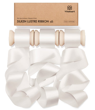Vitalizart Silken Lustre Ribbon 1" x 15 Yards, Champagne & Nude Silky Satin Ribbon with Subtle Sheen (White)