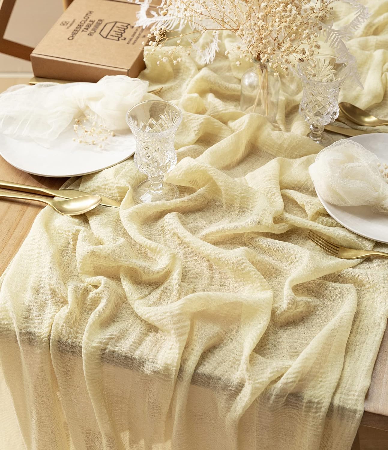Cheesecloth Table Runner 35 x 120 Inches (Sand) - Vitalizart