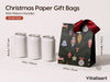 Christmas Small Paper Gift Bags with Ribbon Handles — Set of 10