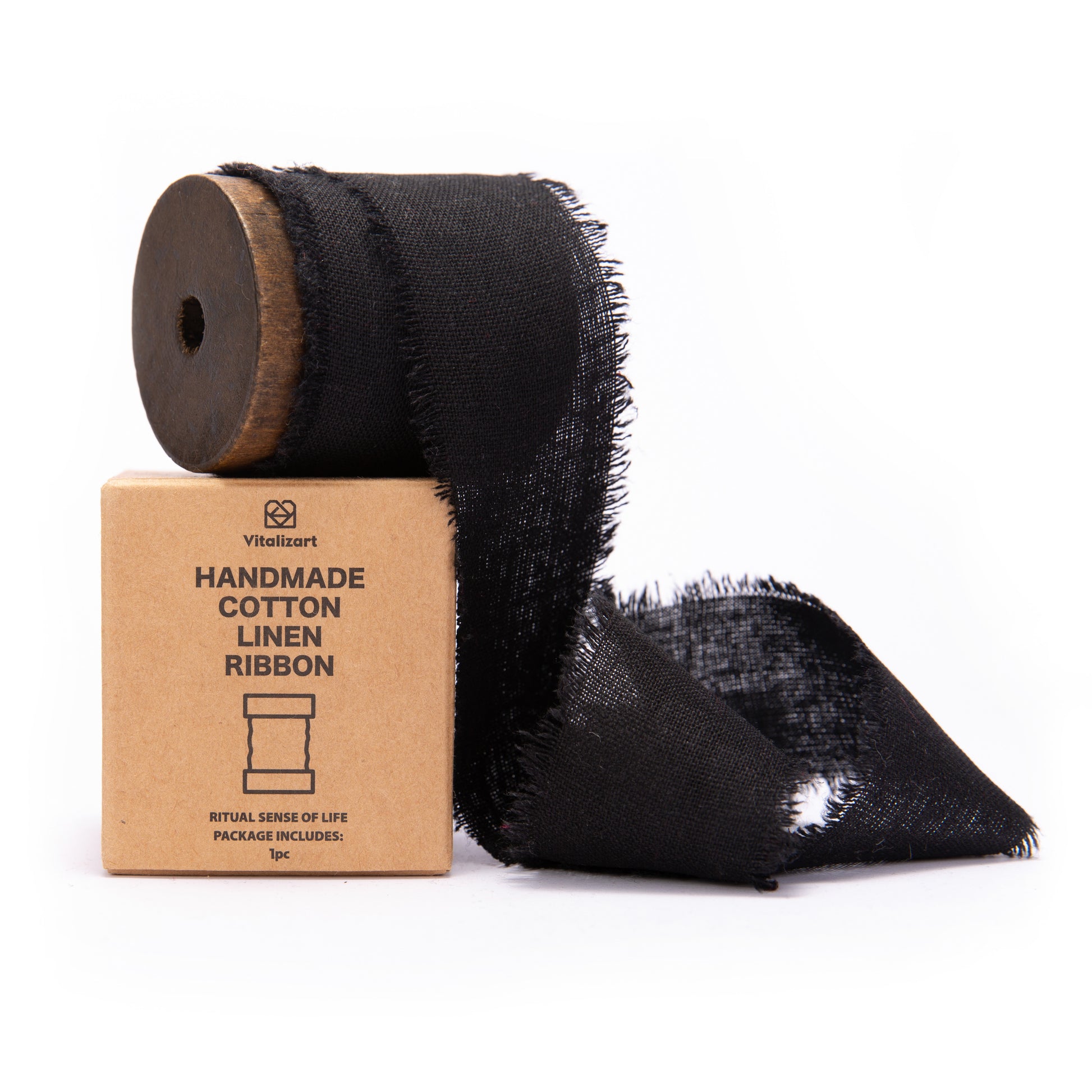Cotton Linen Ribbon 1.5" x 5Yd (Black) - Vitalizart