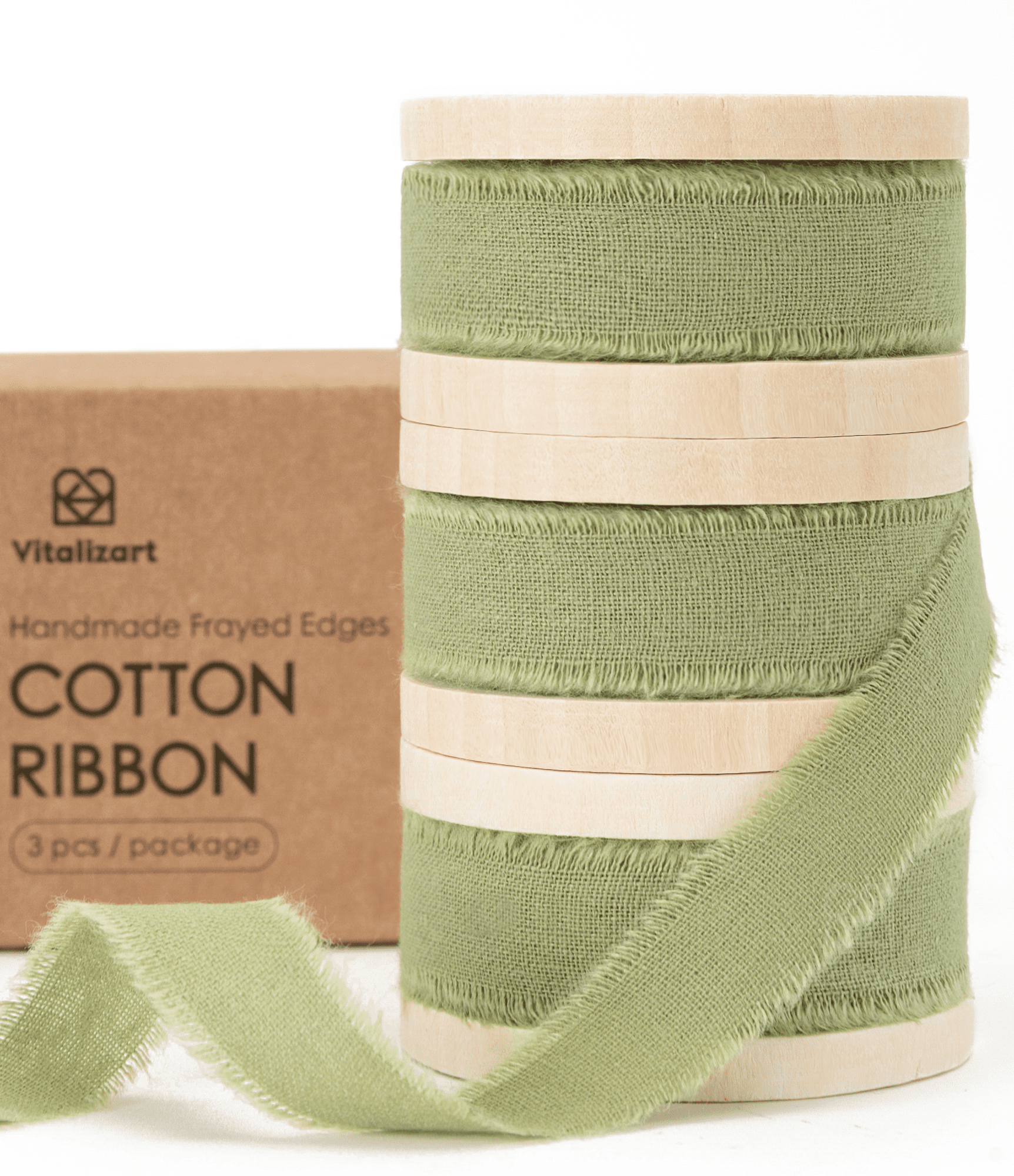 Cotton Ribbon Handmade Fringe 5/8" x 21 Yd (Sage Green) - Vitalizart