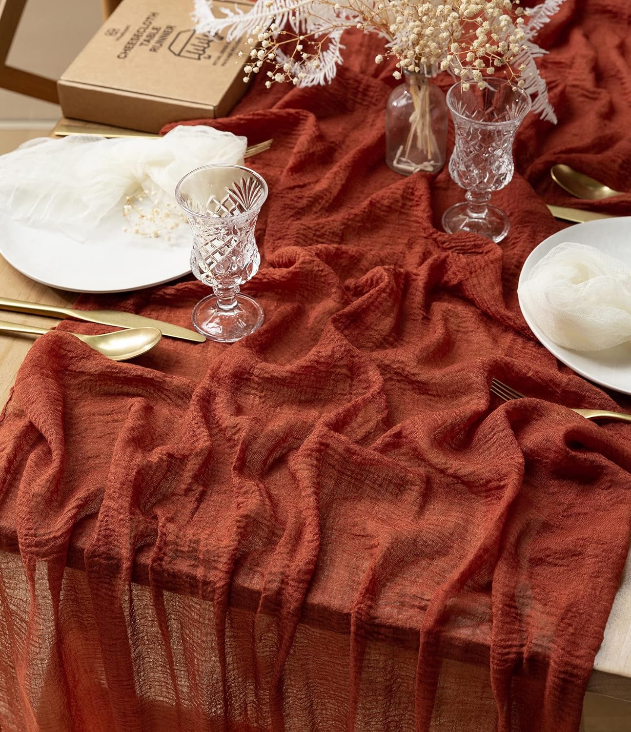 Cheesecloth Table Runner 35 x 120 Inches (Terracotta) - Vitalizart