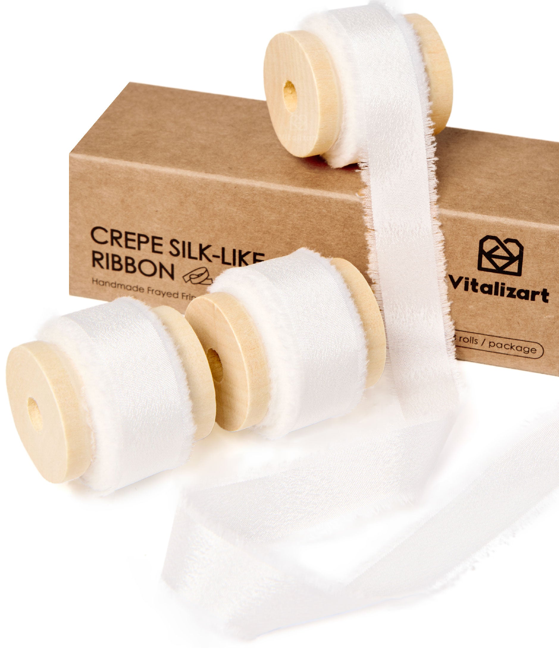 Frayed Fringe Crepe Silk Satin Ribbon 5/8" x 15 Yard (Ivory White) - Vitalizart