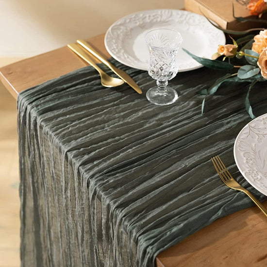 Cheesecloth Table Runner Gauze Boho Rustic 35 x 120 Inches (Gray Green) - Vitalizart