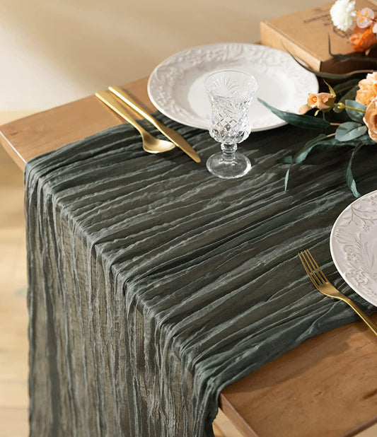Cheesecloth Table Runner Gauze Boho Rustic 35 x 120 Inches (Gray Green) - Vitalizart