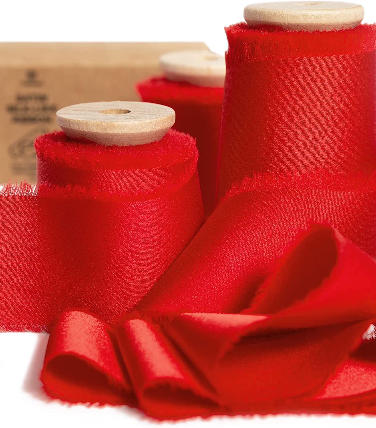 Silk Satin Ribbon with Wooden Spool 1.5" x 15 Yd (Red) - Vitalizart