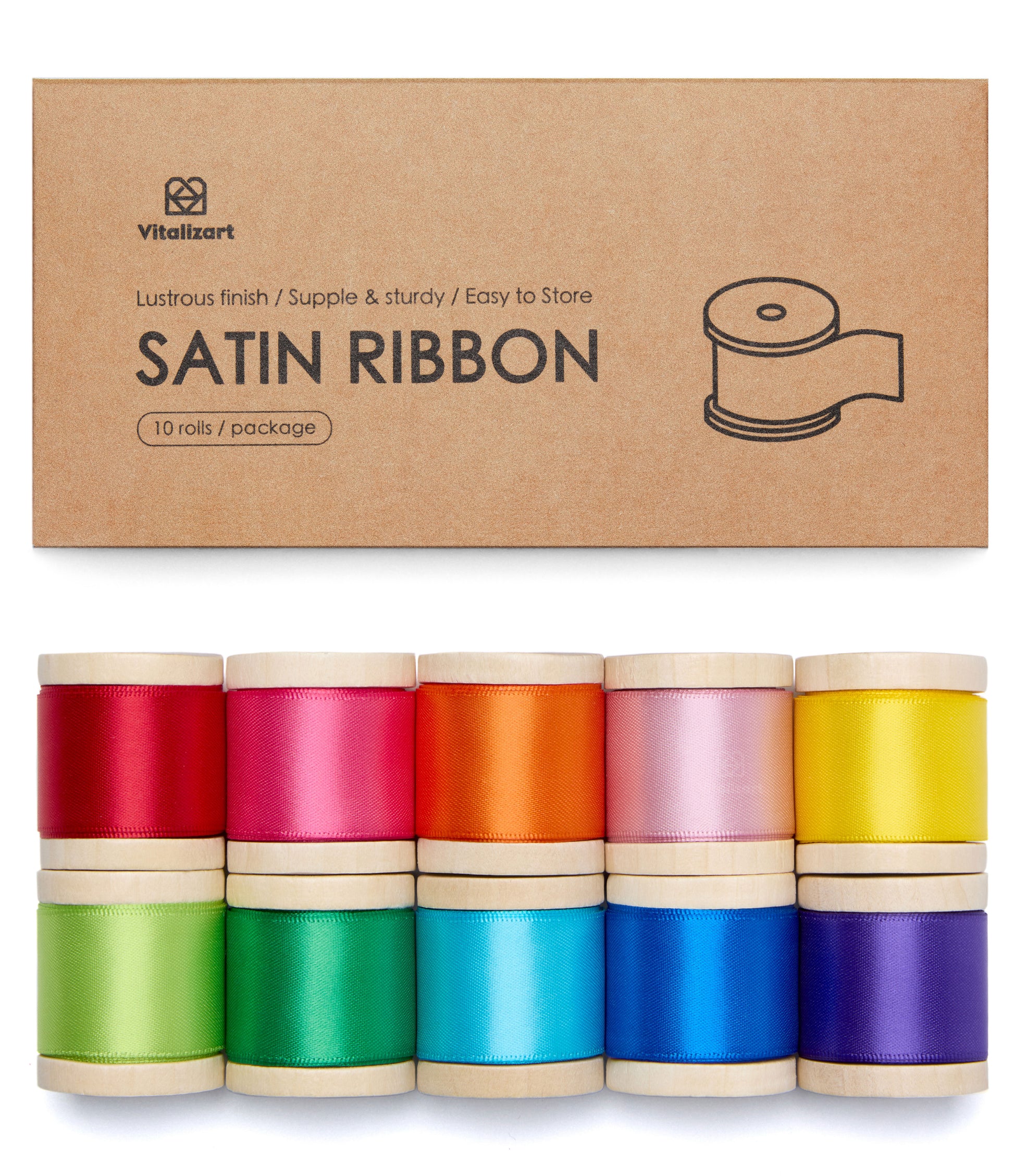 Double Faced Silk Like Satin Ribbon 1" x 30Yd (Rainbow Colors) - Vitalizart