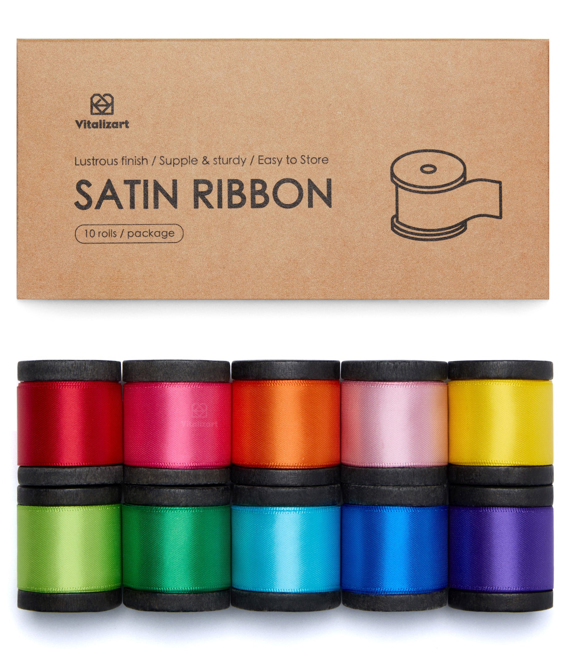 Double Faced Silk Like Satin Ribbon 1" x 30Yd (Rainbow Set) - Vitalizart