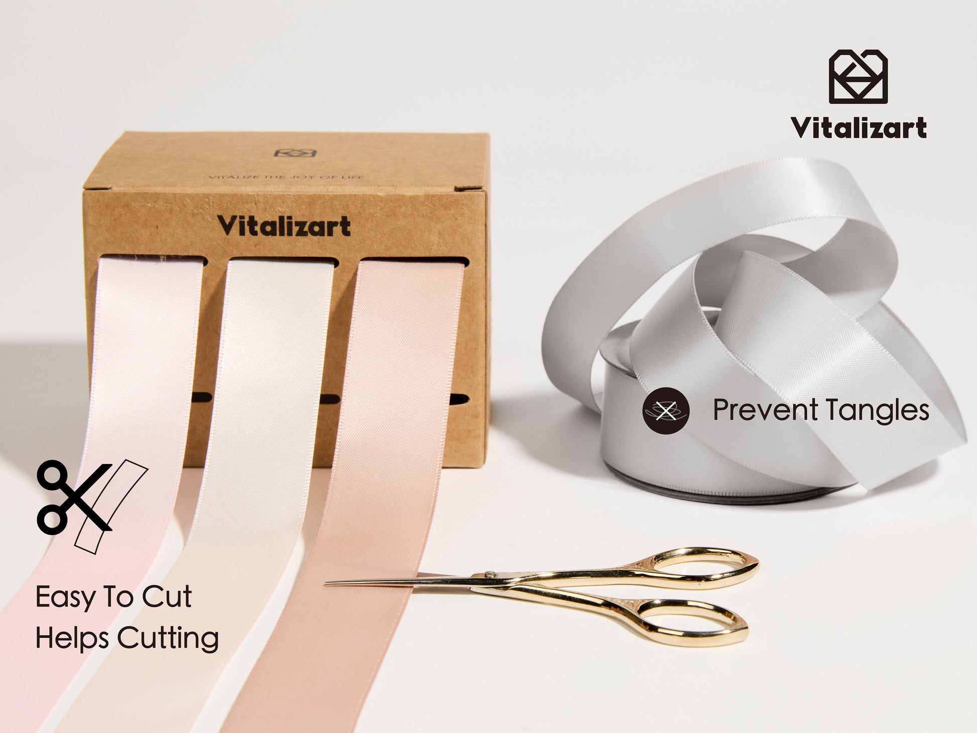 Double Face Functional Satin Ribbon 1" x 30Yd (Pink White Nude) - Vitalizart