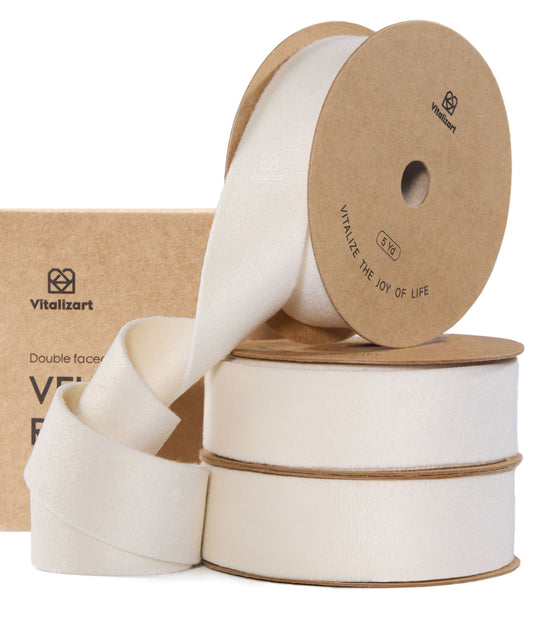 Double Faced Velvet Ribbon Set 1" x 15 Yd (Cream Ivory)(White)