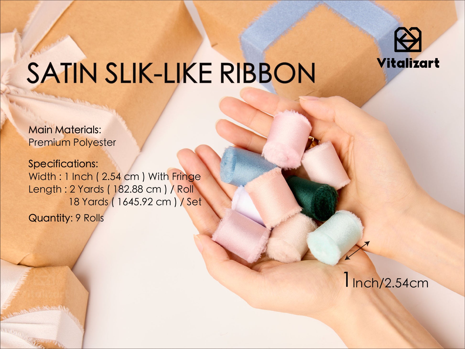 Frayed Fringe Silk Satin Ribbon 1" x 18 Yard (Mixed Colors) - Vitalizart