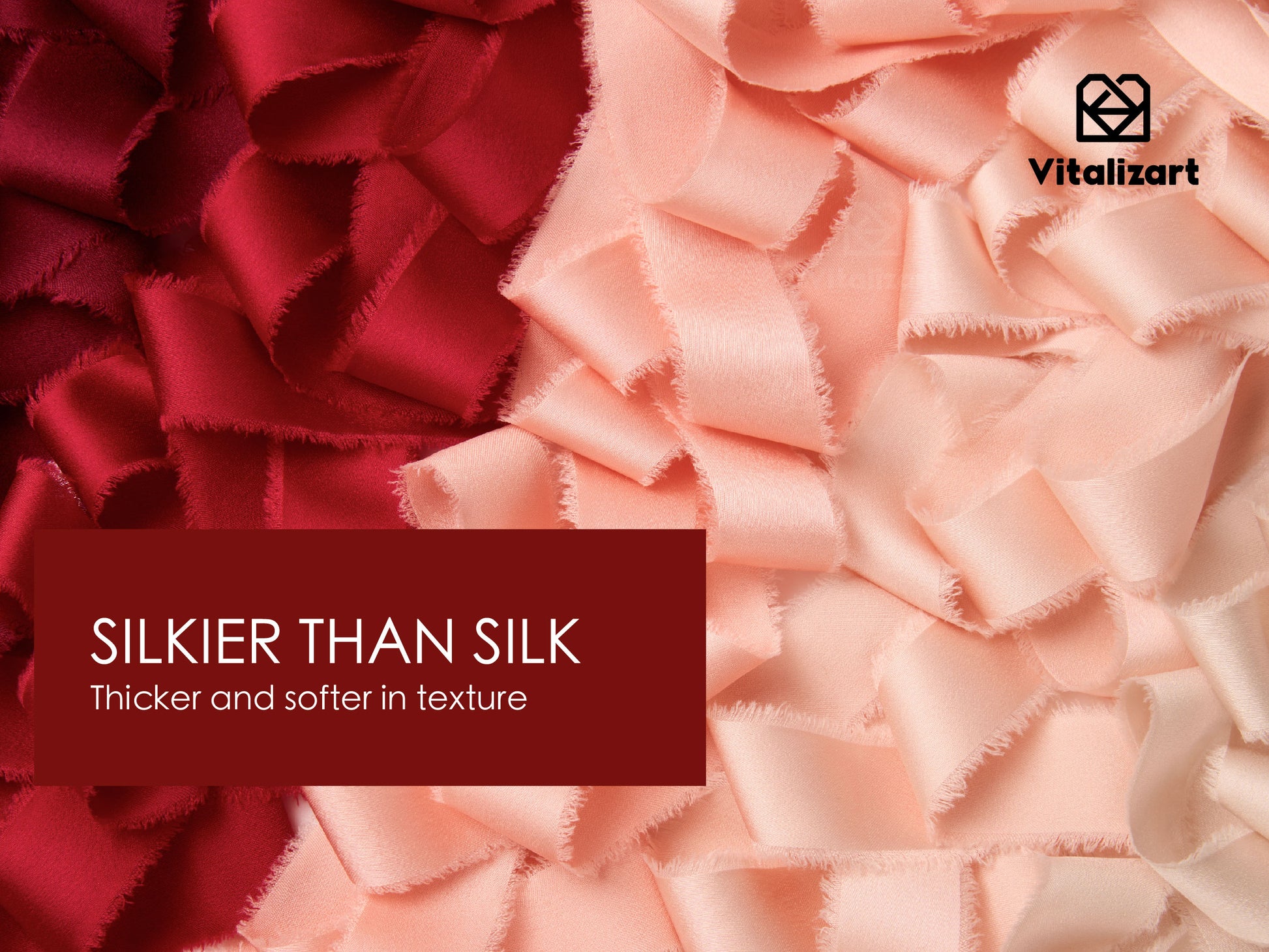 Frayed Fringe Silk Satin Ribbon 1" x 25 Yard (Red & Pink) - Vitalizart