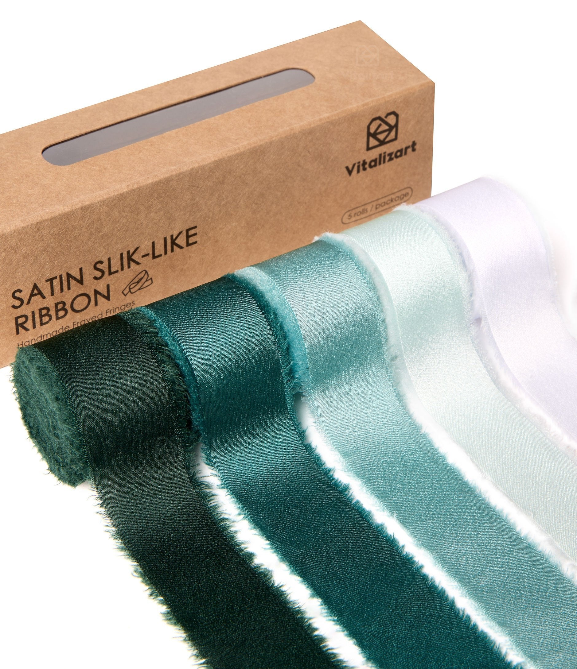 Frayed Fringe Silk Satin Ribbon 1" x 30 Yard (Green & Sage) - Vitalizart