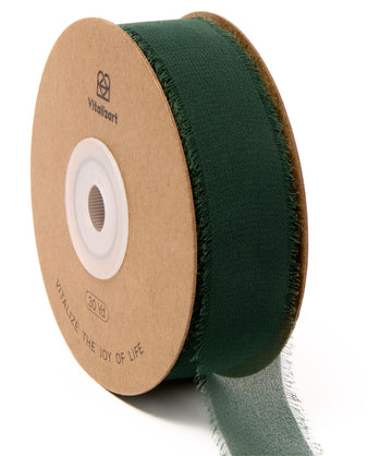 Fringe Chiffon Silk Ribbon 1 Roll 1" x 30 Yd (Dark Green)