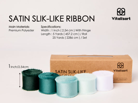 Frayed Fringe Silk Satin Ribbon 1" x 30 Yard (Green & Sage)