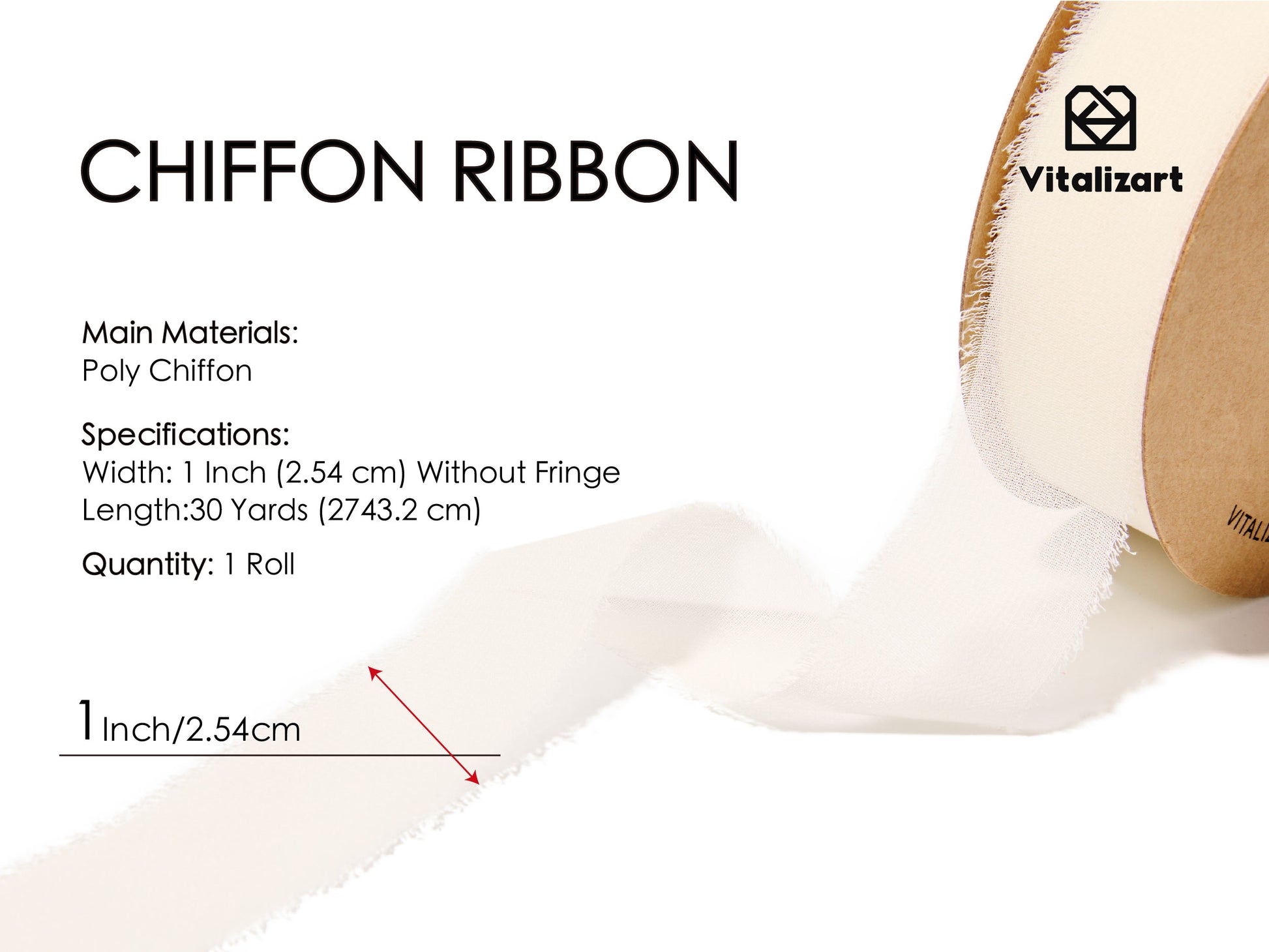 Fringe Chiffon Silk Ribbon 1 Roll 1" x 30 Yd (Ivory White) - Vitalizart