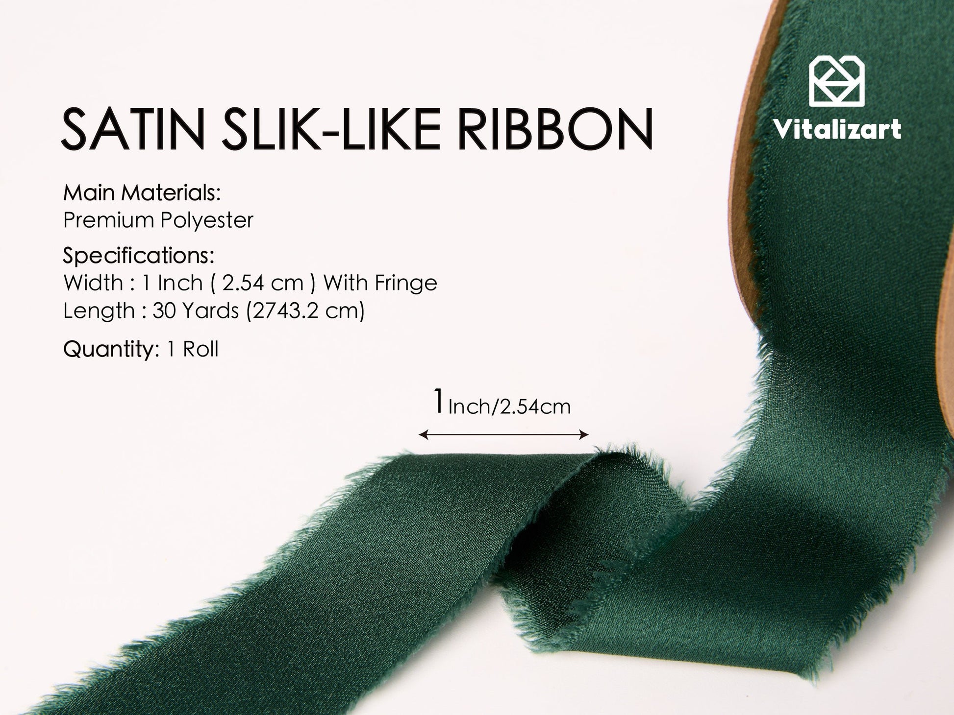 Frayed Fringe Silk Satin Ribbon 1" x 30 Yard (Dark Green) - Vitalizart