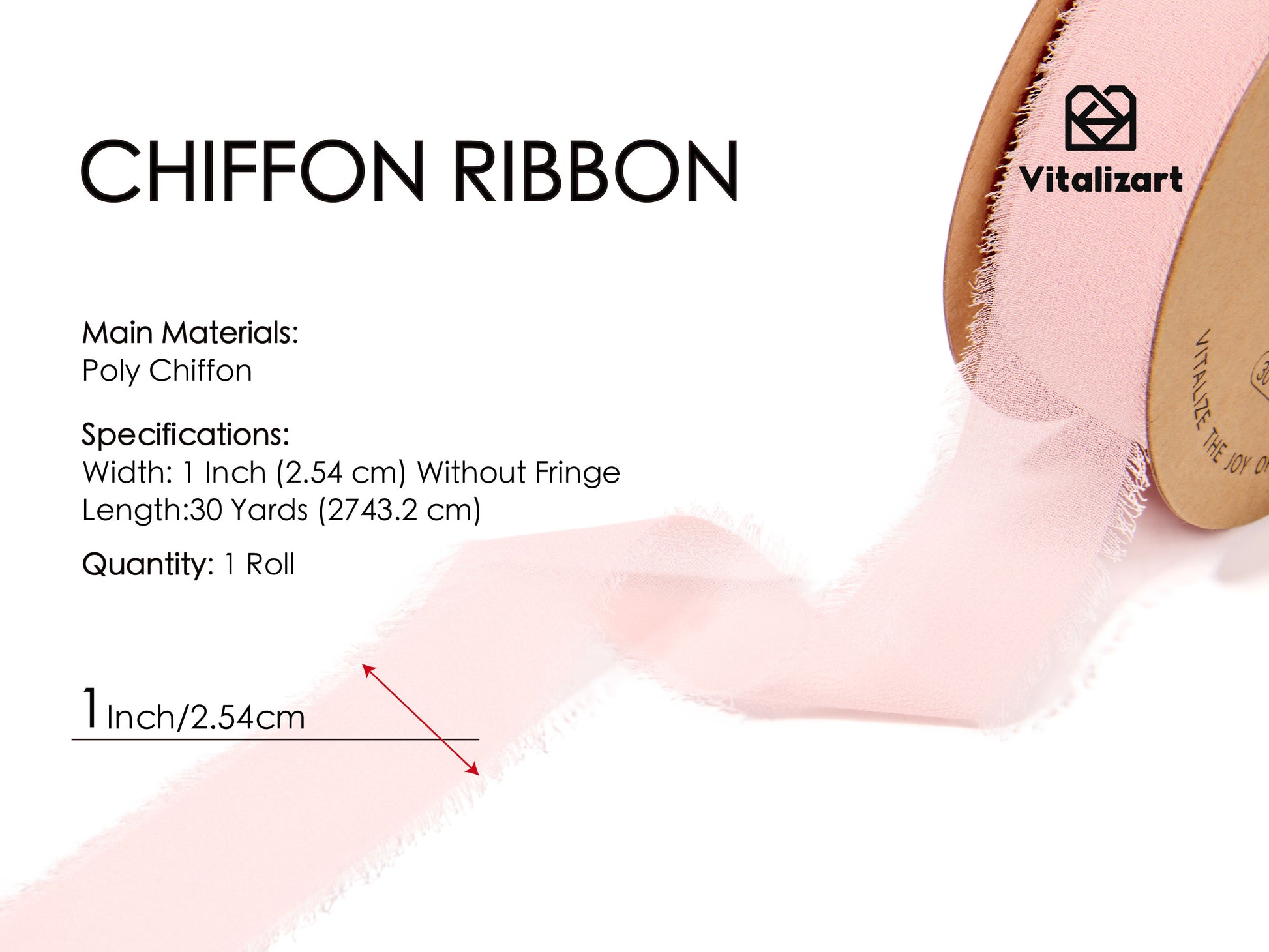 Fringe Chiffon Silk Ribbon 1 Roll 1" x 30 Yd (Light Pink) - Vitalizart