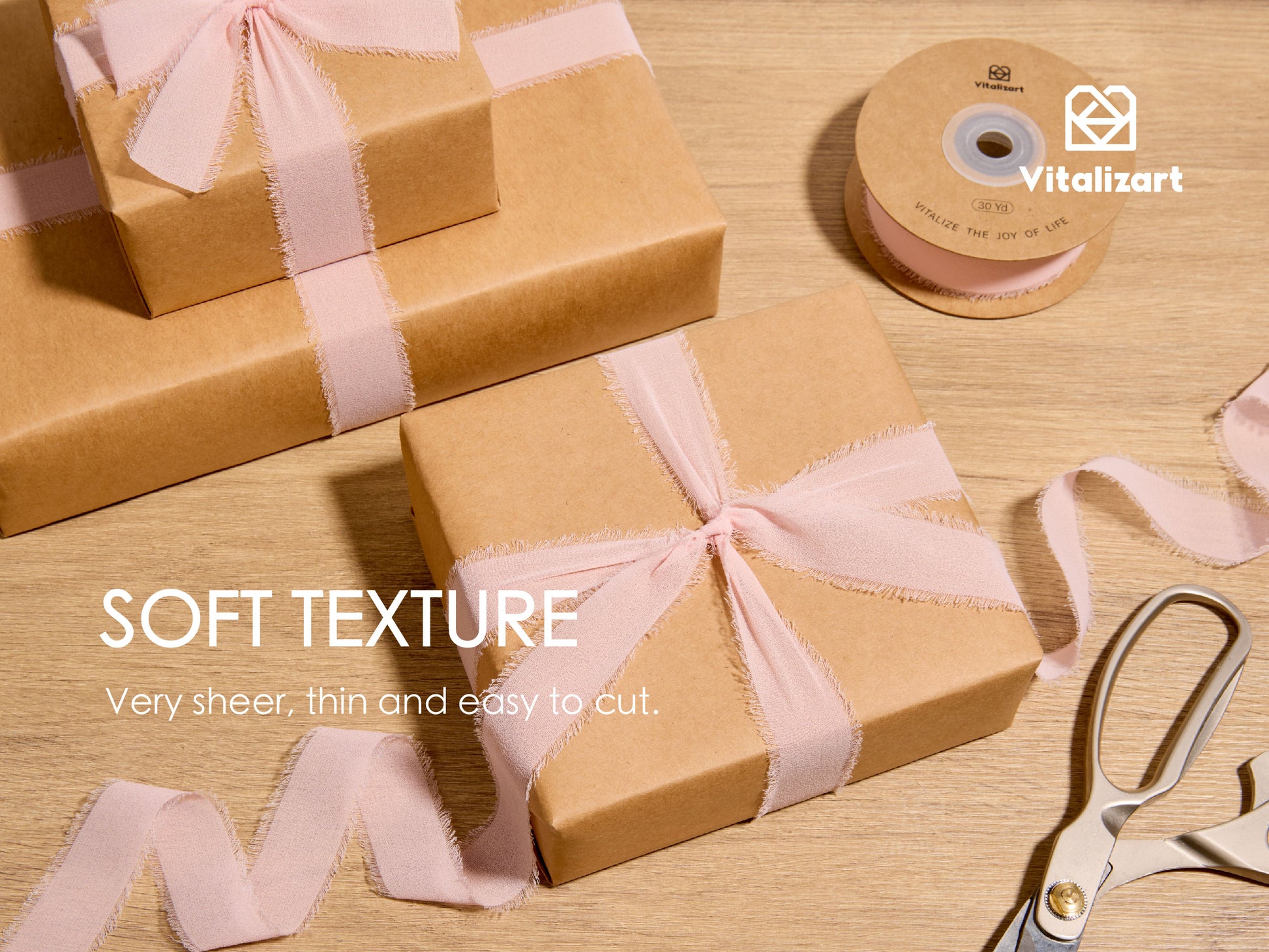 Fringe Chiffon Silk Ribbon 1 Roll 1" x 30 Yd (Light Pink) - Vitalizart