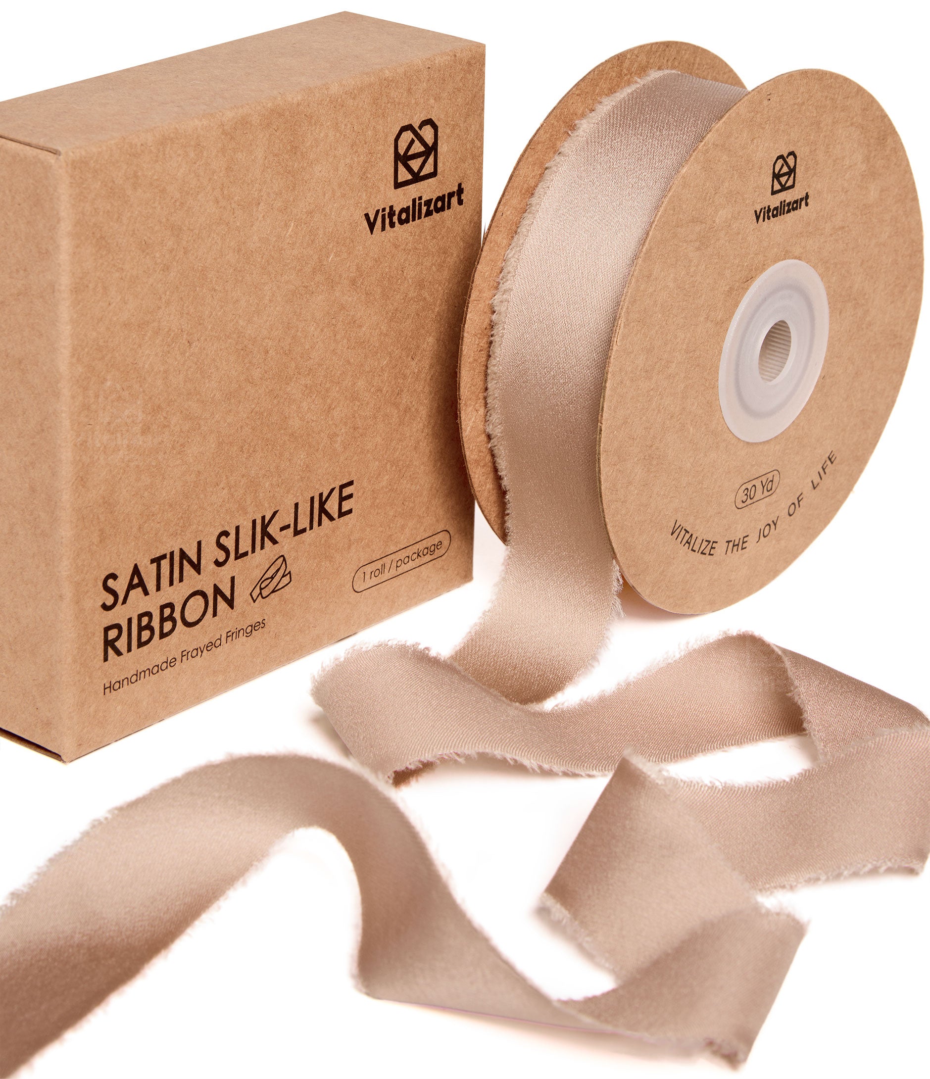 Frayed Fringe Silk Satin Ribbon 1" x 30 Yard (Nude) - Vitalizart