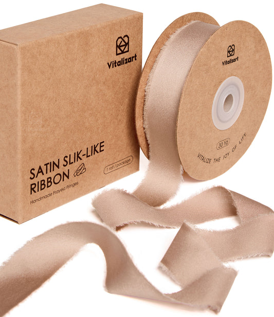 Frayed Fringe Silk Satin Ribbon 1" x 30 Yard (Nude)