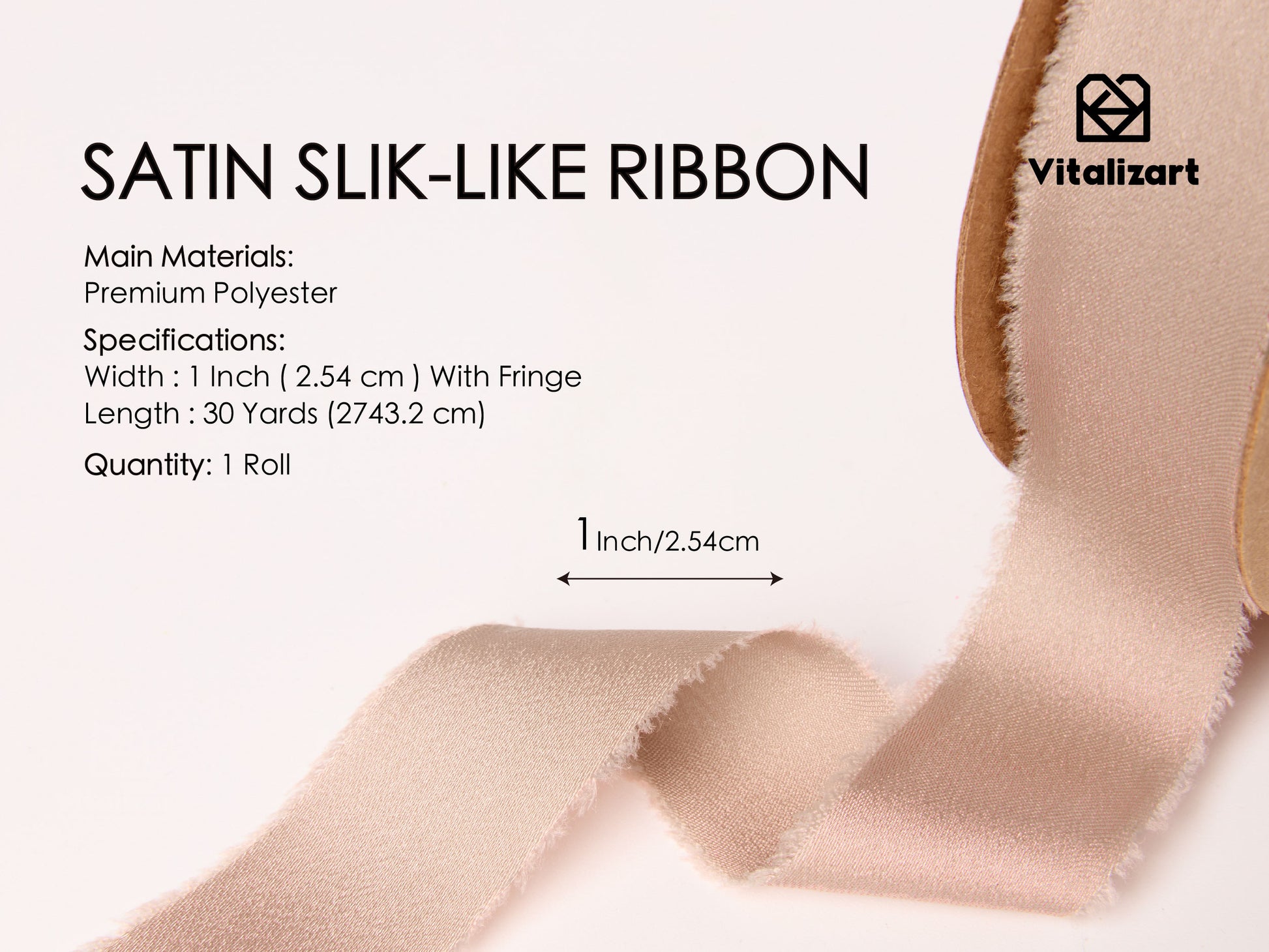 Frayed Fringe Silk Satin Ribbon 1" x 30 Yard (Nude) - Vitalizart