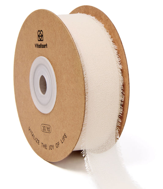Fringe Chiffon Silk Ribbon 1 Roll 1" x 30 Yd (Light Nude)