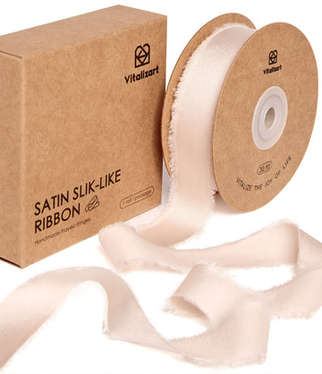 Frayed Fringe Silk Satin Ribbon 1" x 30 Yard (Light Nude)