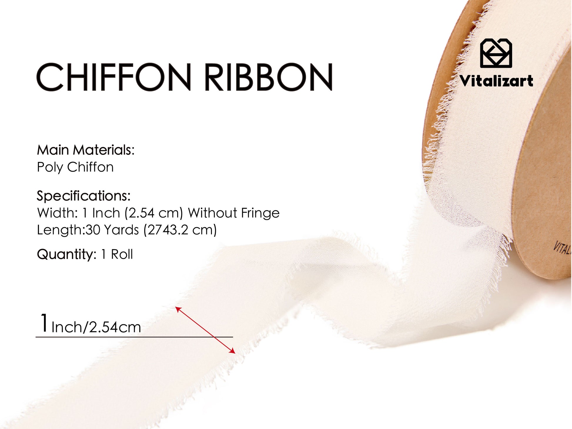 Fringe Chiffon Silk Ribbon 1 Roll 1" x 30 Yd (Light Nude) - Vitalizart
