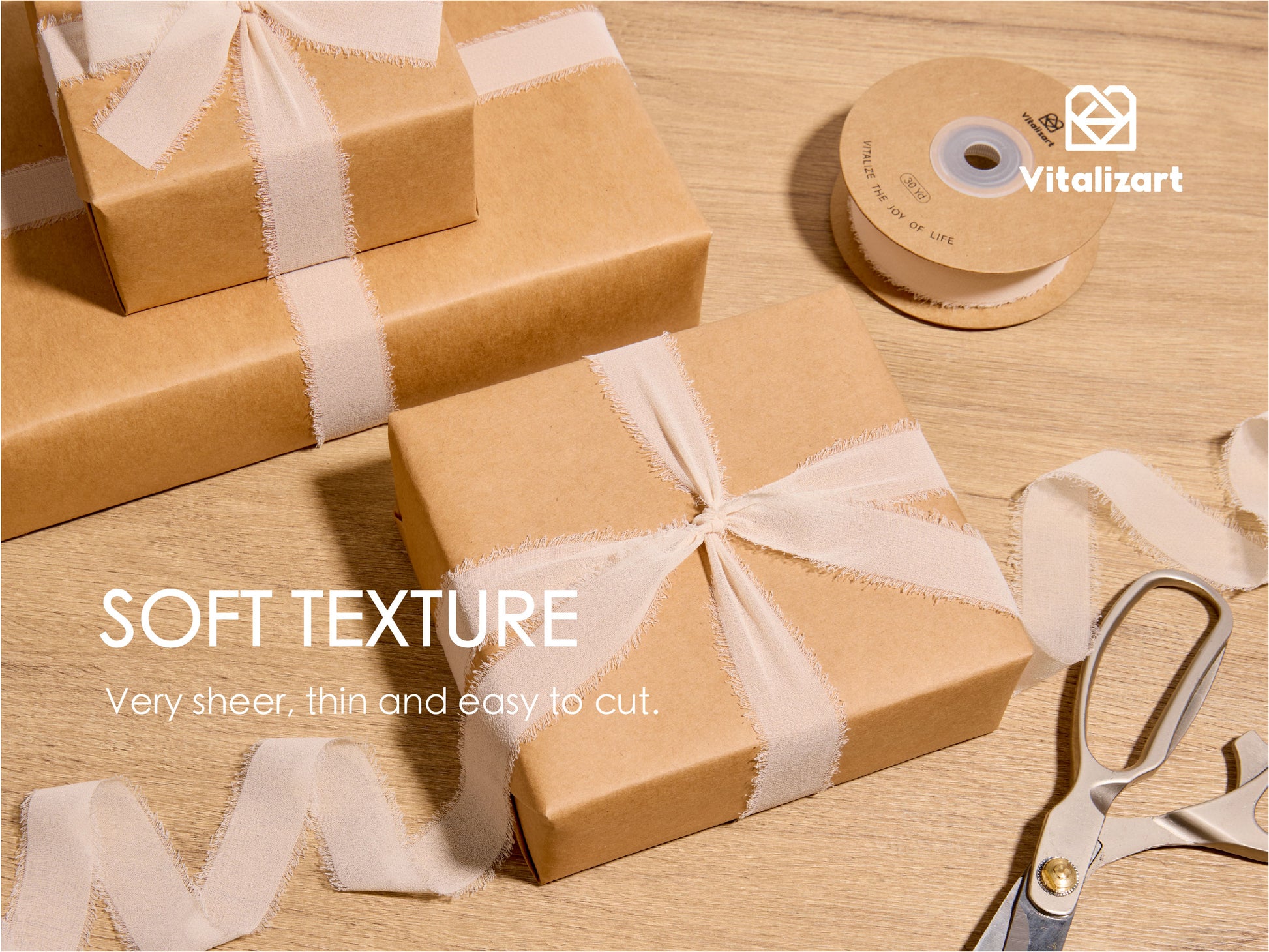 Fringe Chiffon Silk Ribbon 1 Roll 1" x 30 Yd (Light Nude) - Vitalizart