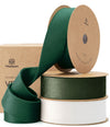 Double Faced Velvet Ribbon Set 1" x 15 Yd (Dark Green & White) - Vitalizart