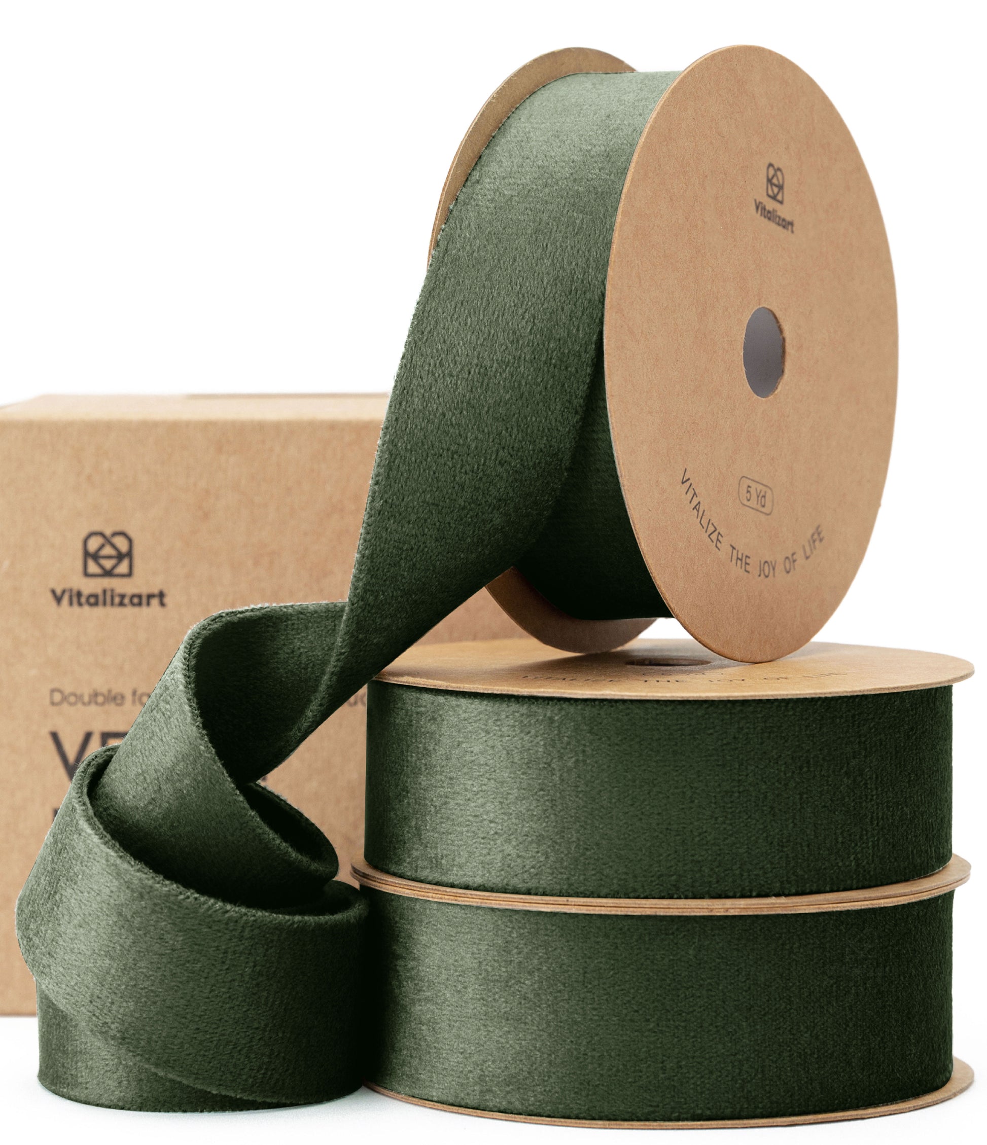 Double Faced Velvet Ribbon Set 1" x 15 Yd (Dark Green) - Vitalizart