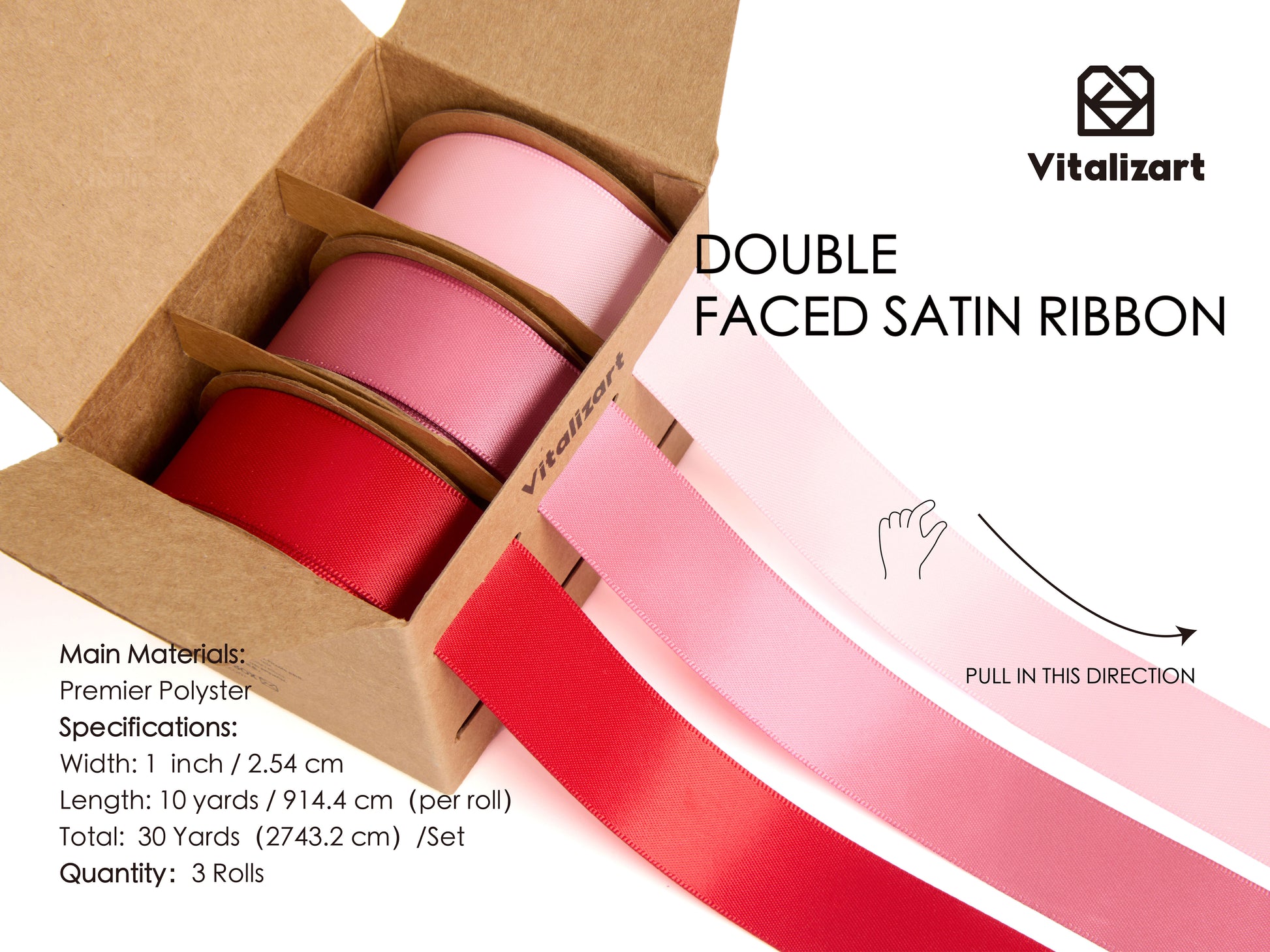 Double Face Functional Satin Ribbon 1" x 30Yd (Red & Pink) - Vitalizart