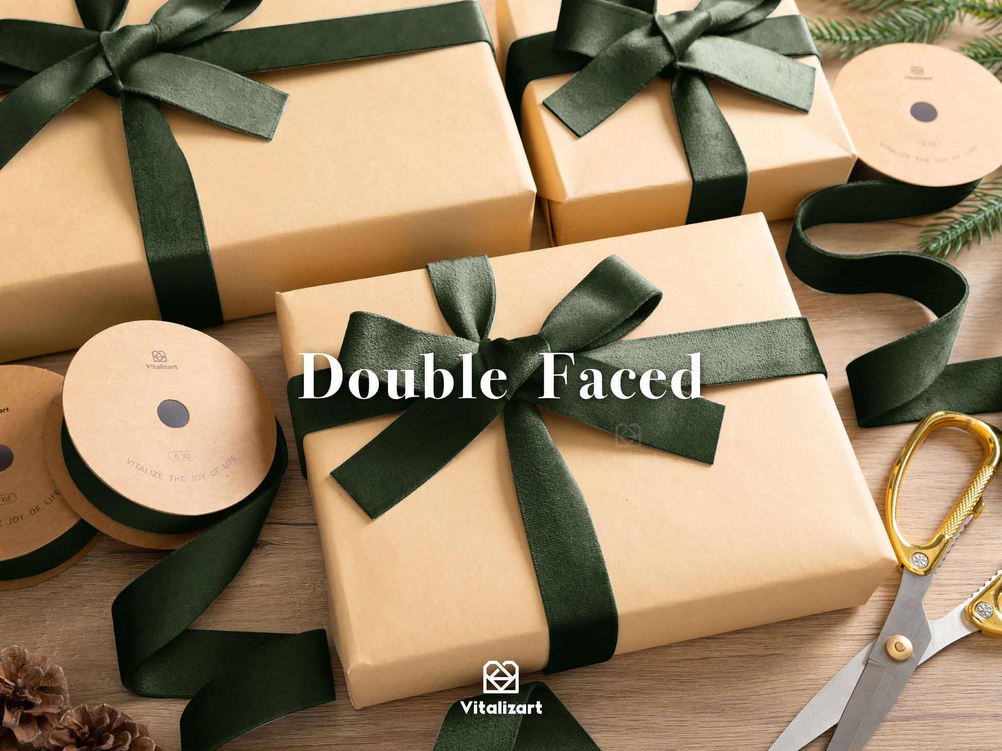 Double Faced Velvet Ribbon Set 1" x 15 Yd (Dark Green) - Vitalizart