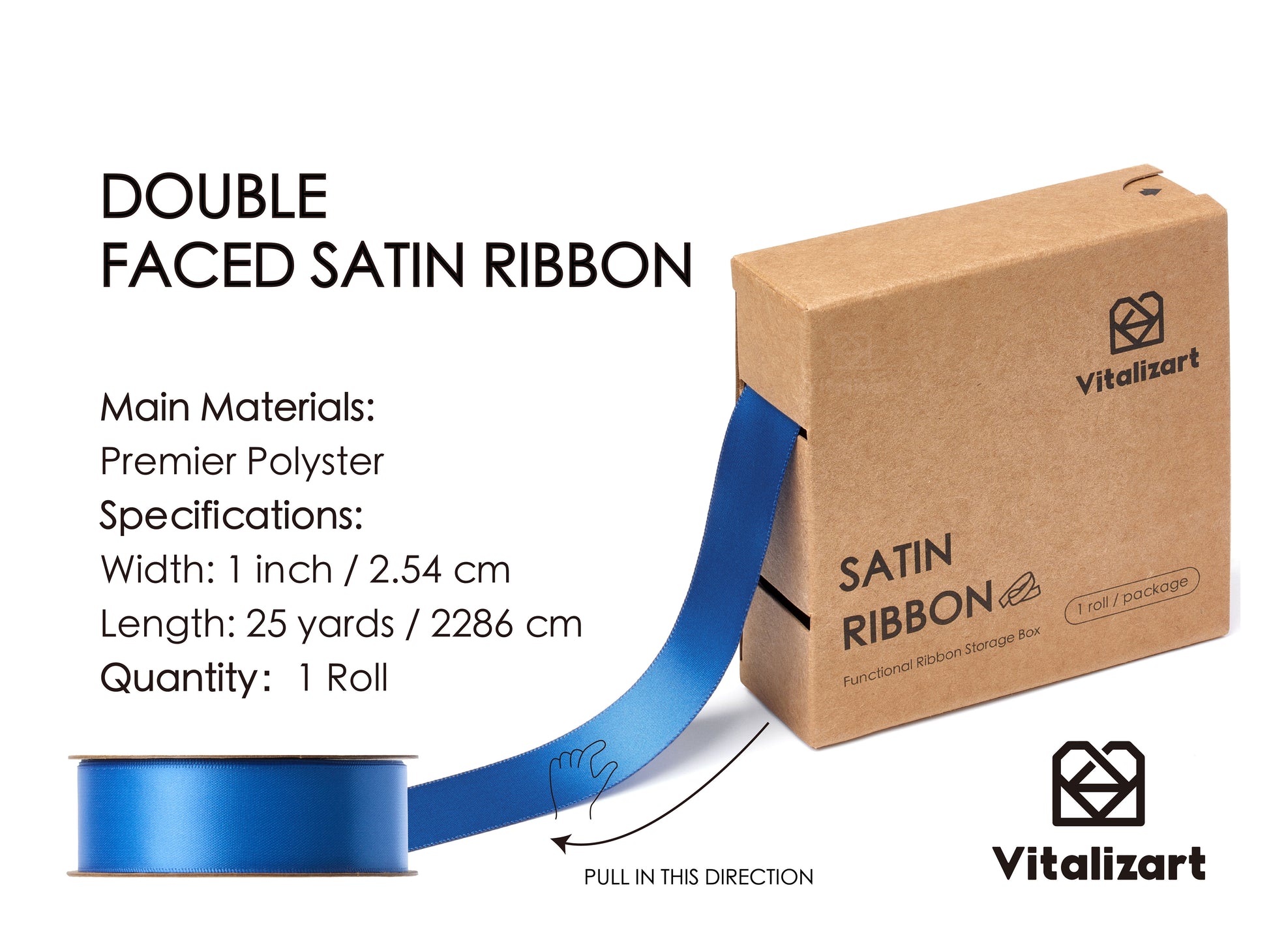 Double Face Functional Satin Ribbon 1" x 25Yd (Blue) - Vitalizart