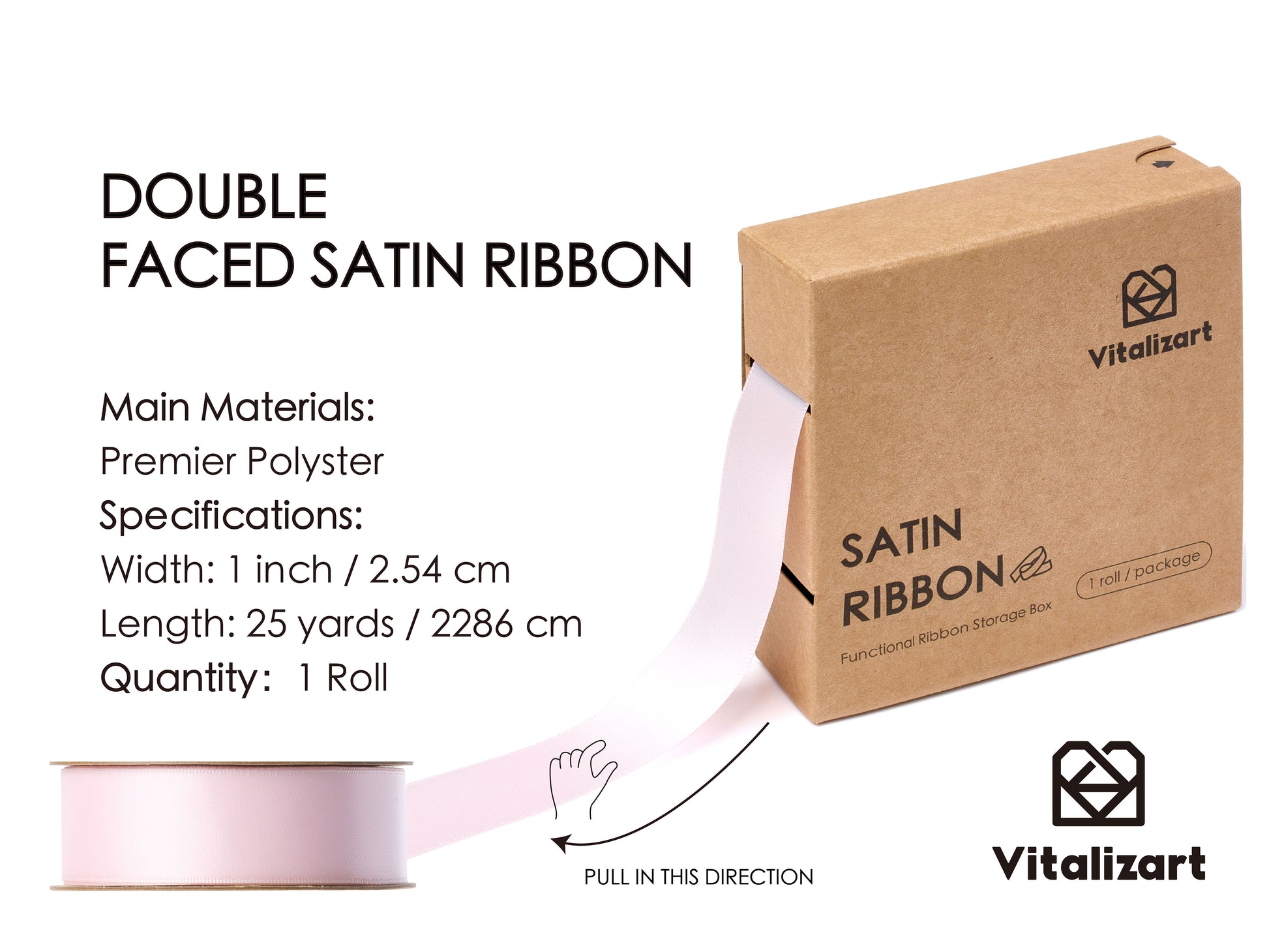 Double Face Functional Satin Ribbon 1" x 25Yd (Light Pink) - Vitalizart