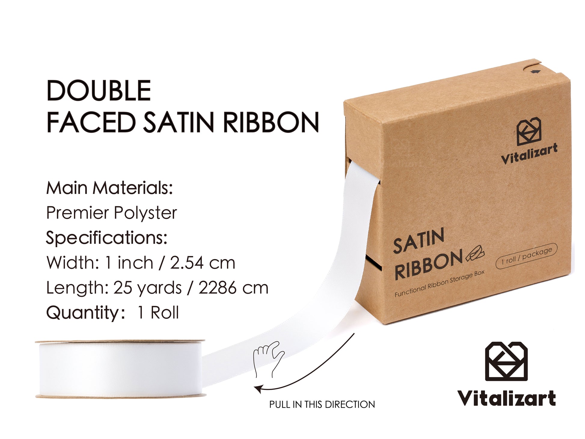 Double Face Functional Satin Ribbon 1" x 25Yd (Off White) - Vitalizart